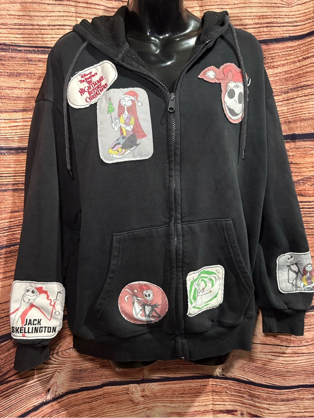Disney Black Nightmare Before Christmas Patch Zip-Up Hoodie